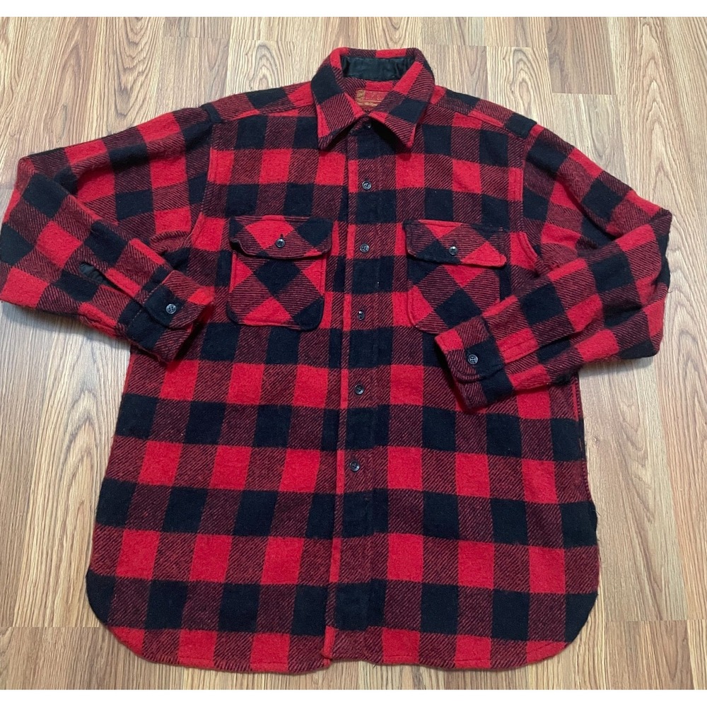 Sears Kings Road Wool Buffalo Plaid Shirt Jacket Mens L Full Cut Vintage